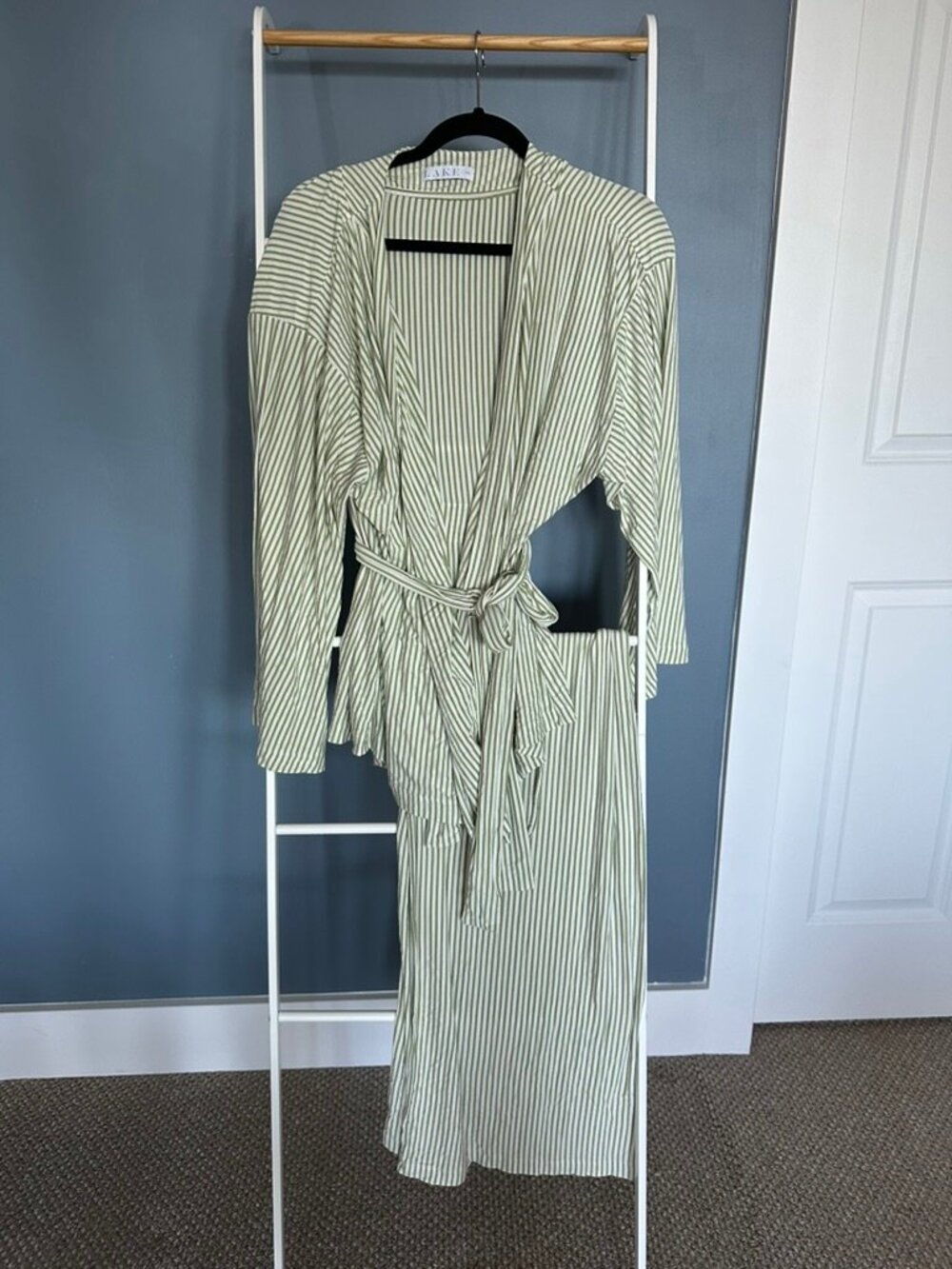 Lake Pajamas DreamModal Kimono Set Sage Stripe XXL